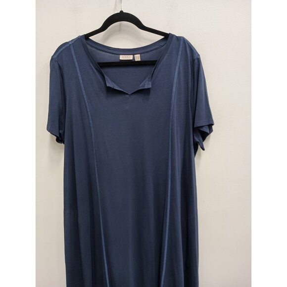 LOGO By Lori Goldstein Womens Midi Dress Sz 1X Navy Minimalist Lagenlook Modest - Picture 2 of 10